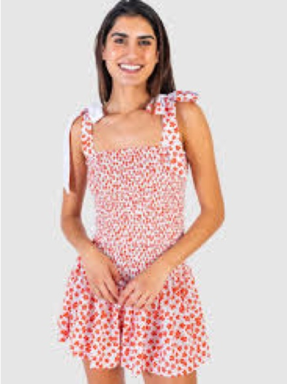 KOCH Smocked Tie-Strap Crop Top - Orange Floral Print - Size S - Made in USA